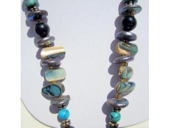 BJN 213 NEW! ABSOLUTELY EXQUISITE NECKLACE! 400 PLUS CARATS OF TURQUOISE, ONYX, PEARLS!