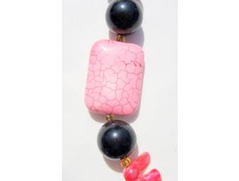BJN 226 UNIQUE AND STUNNING NECKLACE W/ONYX, PEARLS AND PINK QUARTZ! 300 CARATS OF GEMS!