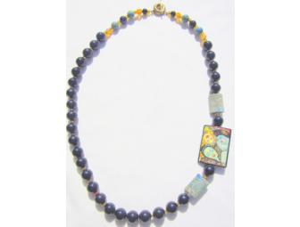 BJN 231: ONE OF A KIND! NECKLACE W/HAND PAINTED ART AND 250 CARATS OF SEMI PRECIOUS GEMS!