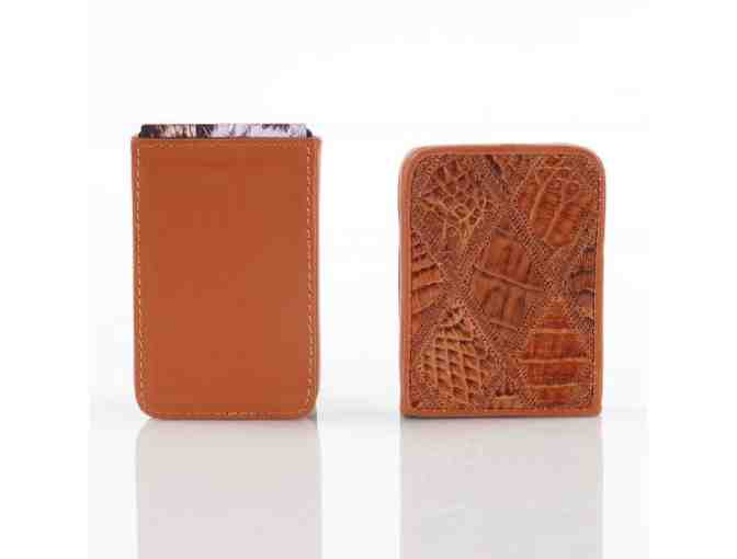 Croton! Men's Honey Brown Patched Leather Card Holder! Made from Genuine Crocodile Leather
