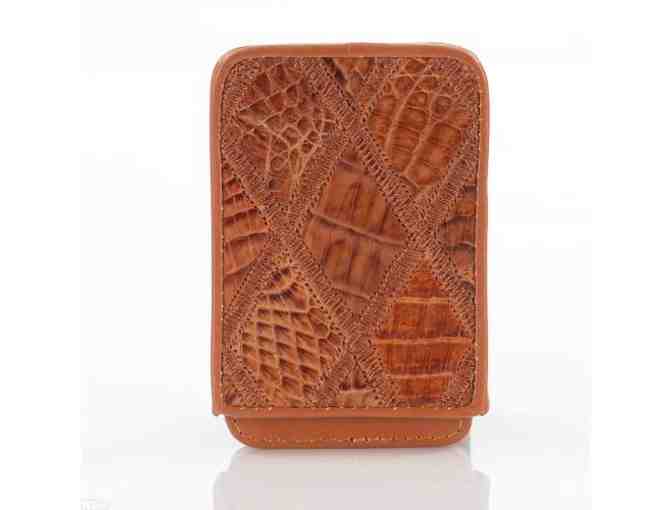 Croton! Men's Honey Brown Patched Leather Card Holder! Made from Genuine Crocodile Leather