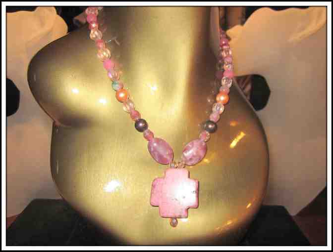*THE PINK TURQUOISE CROSS!: 1/Kind Gemstone Necklace FEATURES GENUINE TURQUOISE IN PINK!