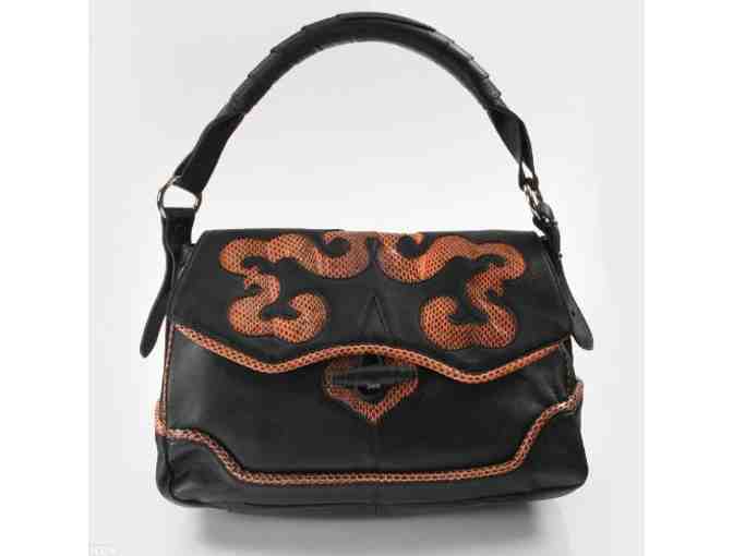 **Black Lambskin with Embossed Snake Skin Handbag by Designer Nina Raye!