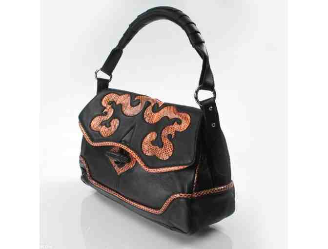 **Black Lambskin with Embossed Snake Skin Handbag by Designer Nina Raye!