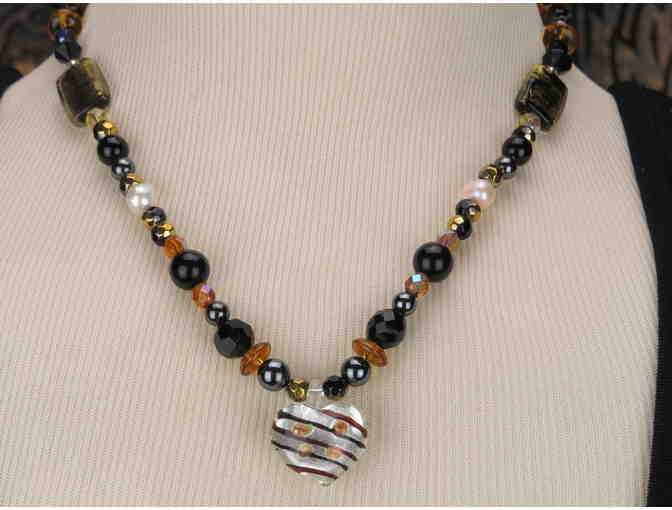 1/KIND WHIMSICAL AND ROMANTIC Heart Necklace with Genuine Black Onyx!
