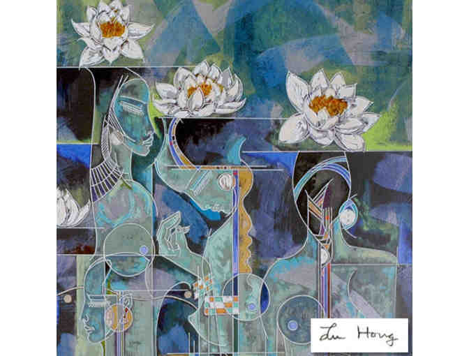 'Lotus' by Lu Hong  DeLuxe Serigraph on Rice Paper, Signed & Numbered by the Artist