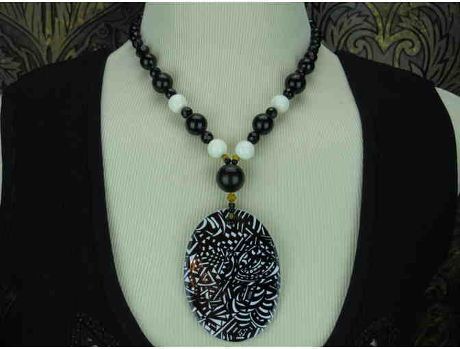 'BLACK AND WHITE': 1/Kind Necklace features Genuine Black Onyx and Unique Art Pendant!
