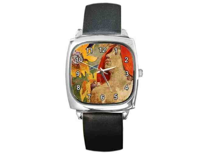 'Red Headed Woman and Sunflower' by GAUGUIN:  FREE Leather Band ART WATCH w/BID!
