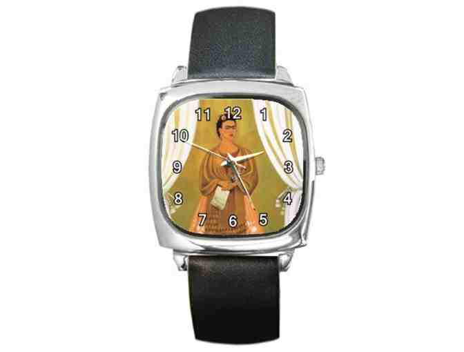 $0! FREE LEATHER BAND WATCH W/ART BID: 'Between The Curtains' by Frida KAHLO