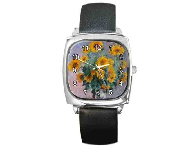 $0! FREE LEATHER BAND WATCH W/ART BID: 'Bouquet Of Sunflowers' by Claude MONET