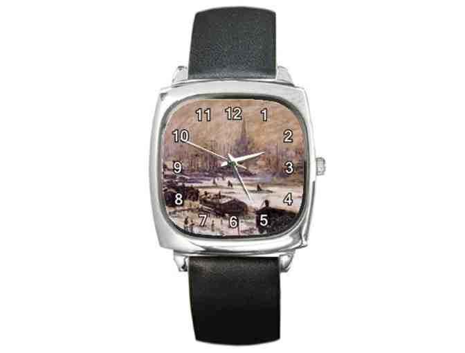 $0! FREE LEATHER WATCH W/ART BID: 'Amsterdam In the Snow' by Claude MONET