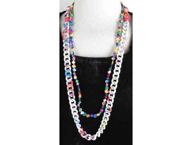 1/KIND FAB FAUX NECKLACE #384:  DOUBLE STRAND W/NEON COLORED MOTHER OF PEARL!