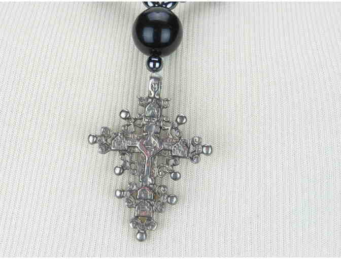 1/KIND LOVELY AND UNIQUE NECKLACE WITH CROSS PENDANT, Genuine Onyx and Hematite!