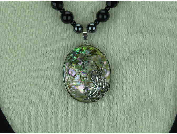 1/Kind Magnificent Necklace w/ Pupffed Paua Shell Pendant, Onyx, Hematite!