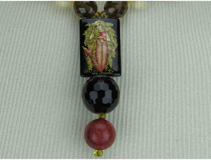 1/Kind Majestic Necklace w/Art Pendant, Red Amber, Cinnabar, Citrine, Onyx, and Topaz!!