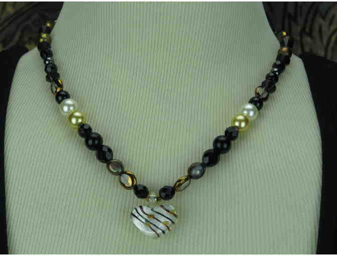1/KIND Romantic Classic Necklace w/Onyx, Freshwater and South Sea Shell Pearls, Heart Drop