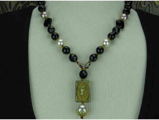 1/Kind Necklace features Deluxe Art Pendant, South Sea Shell Pearls, and Genuine Onyx!