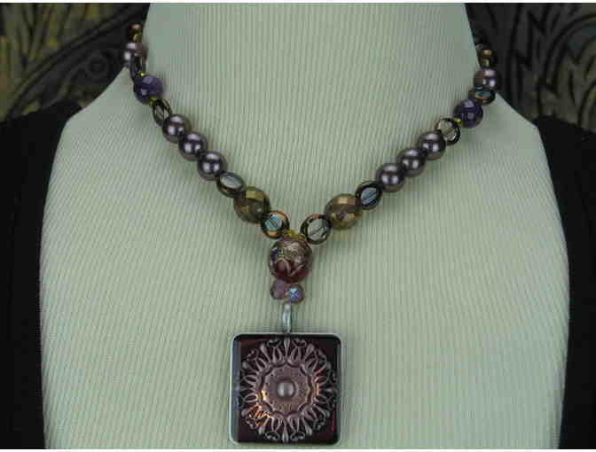 1/KIND Necklace features unique Aubergine Pendant and Freshwater Pearls!