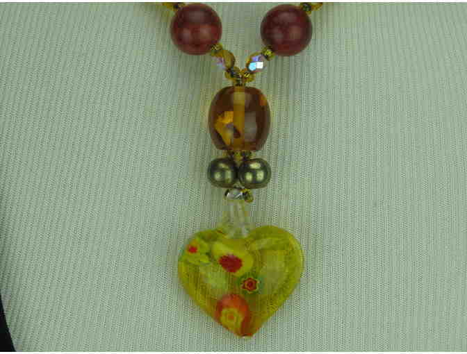 1/KIND Romantic Necklace w/ Amber, Freshwater Pearls, Coral, Citrine and Heart Pendant!