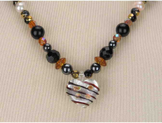 1/KIND WHIMSICAL AND ROMANTIC Heart Necklace with Genuine Black Onyx!