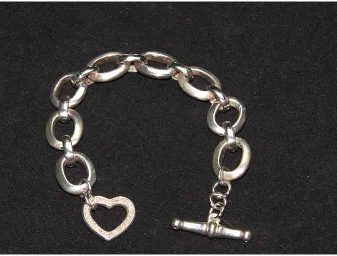 BR-15:  Sterling Silver Bracelet w/Heart Toggle