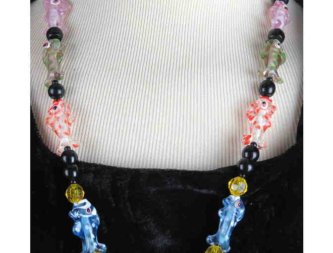 'Swimming With The Fishes! 1/KIND GEMSTONE NECKLACE #413 w/Genuine Black Onyx!