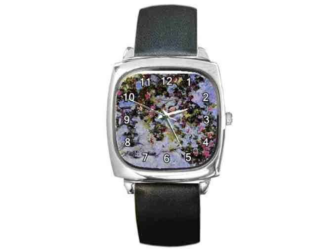 'The Rose Bush' by Claude MONET:   Leather Band ART WATCH !