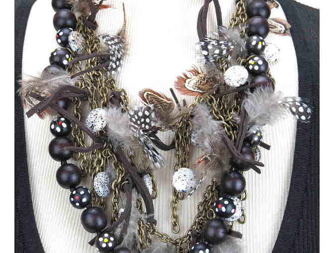 Go Native with this Unique NECKLACE #230 W/FEATHERS, WOOD BEADS