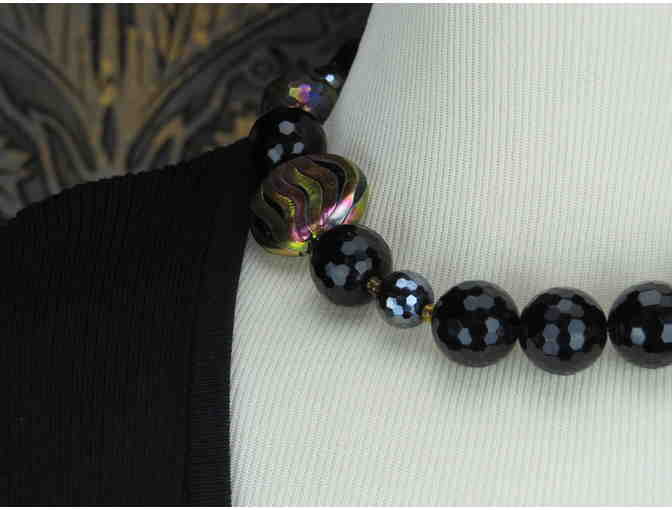 1/KIND Bold & Beautiful Necklace w/HUGE Faceted Onyx and Crystal with Colorful Accents!