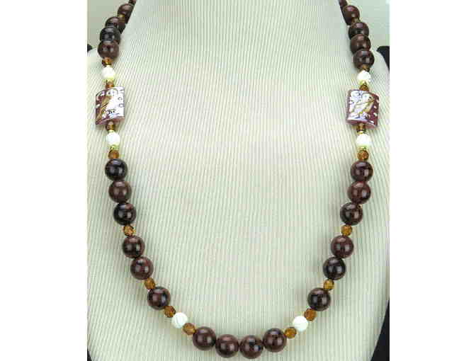 2 Hand Painted Owls on Onyx are featured in this 1/KIND GEMSTONE NECKLACE #240