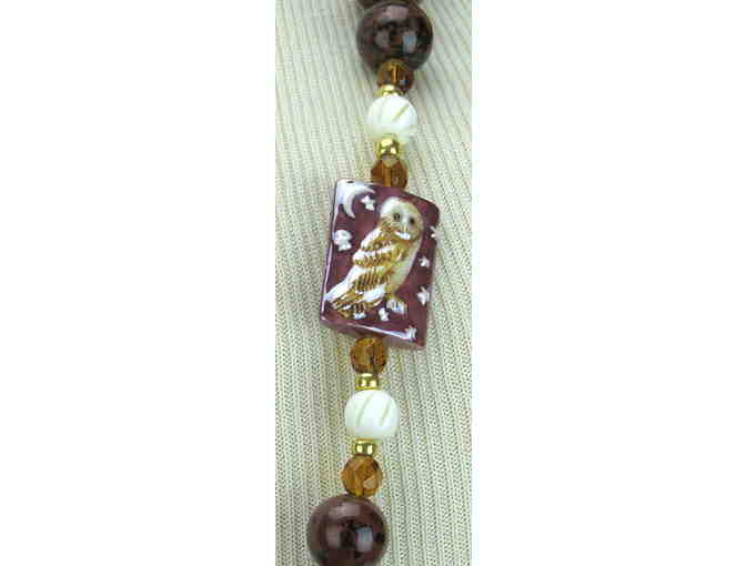2 Hand Painted Owls on Onyx are featured in this 1/KIND GEMSTONE NECKLACE #240
