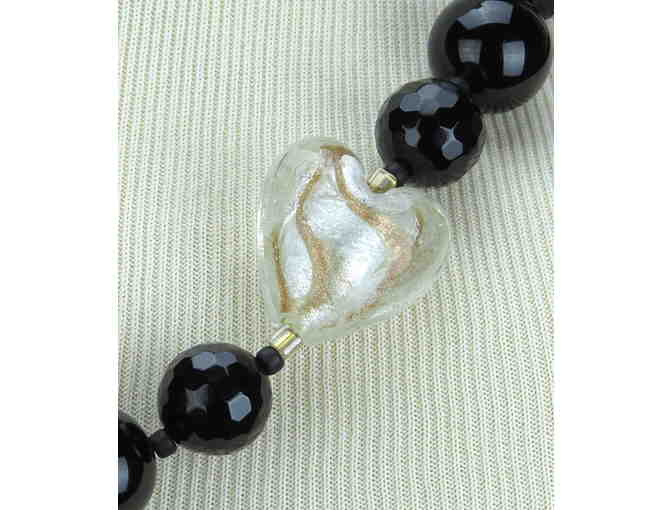 HUGE Onyx Beads and Hearts are featured in this 1/KIND GEMSTONE NECKLACE #258