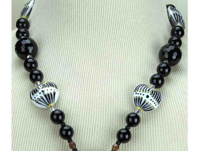 Genuine Black Onyx and Unique Focals are featured: 1/KIND GEMSTONE NECKLACE #260