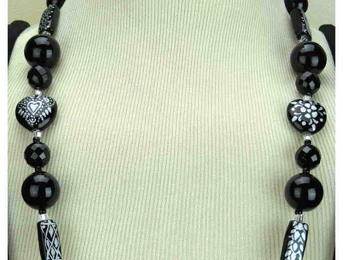Genuine Black Onyx and Unique Focals are featured in this 1/KIND GEMSTONE NECKLACE #269