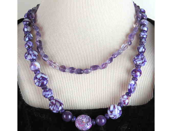 Beautiful Amethyst and Mother of Pearl, 1/KIND GEMSTONE NECKLACE #393