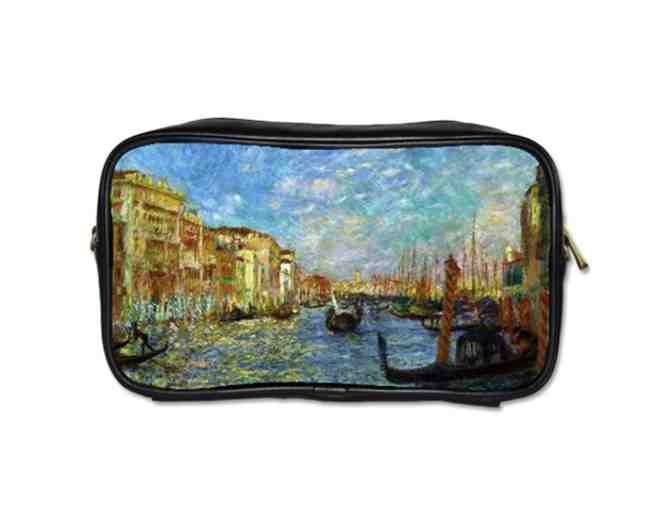 'VENICE CANAL' by Renoir: UNISEX LEATHER ESSENTIALS BAG w/ART INSET, detachable strap