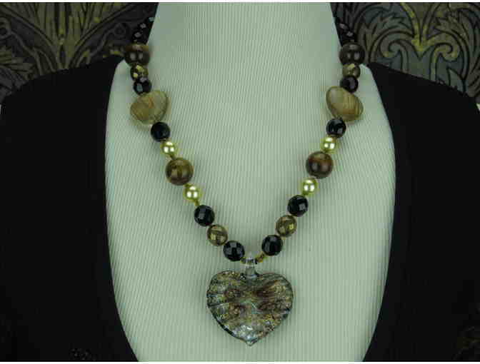 1/Kind Stunning and Unique Necklace w/Onyx, Tigers Eye, Austrian Crystal Pearls, Topaz!