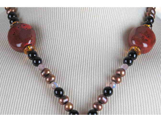 Bronze Pearls and Onyx are featured in this1/KIND GEMSTONE NECKLACE #435