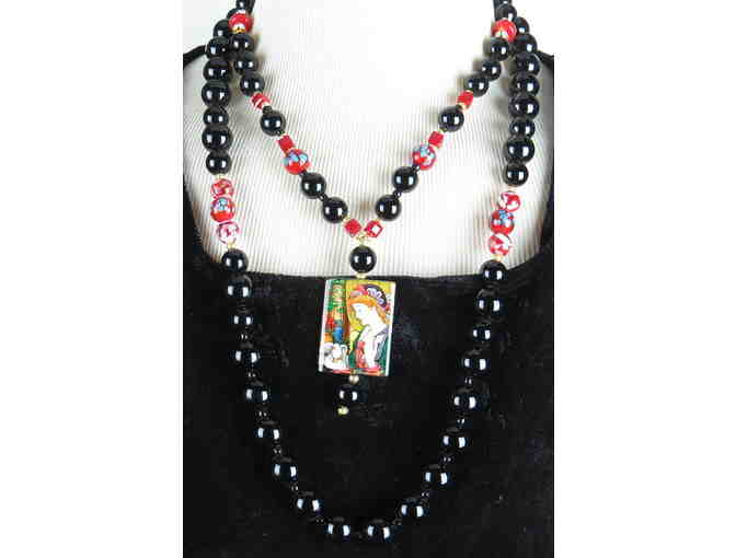 ! Gorgeous Hand Painted ART Focal is featured in this 1/Kind GEMSTONE NECKLACE #400