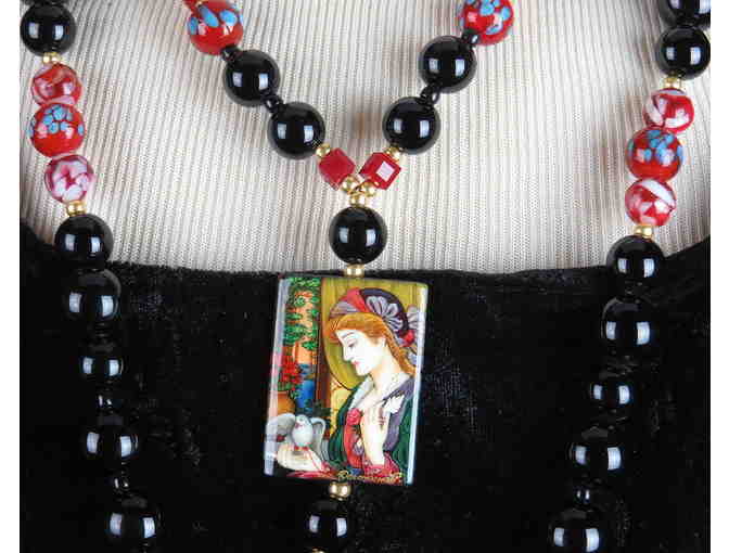 ! Gorgeous Hand Painted ART Focal is featured in this 1/Kind GEMSTONE NECKLACE #400