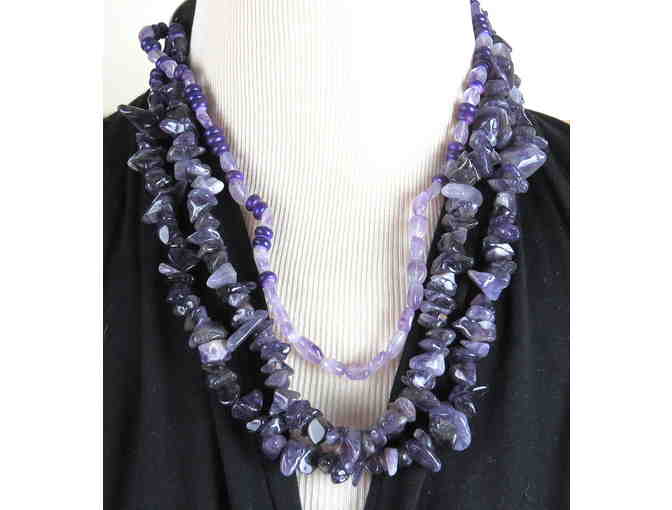 Amethyst and Flourite are featured in this 1/KIND GEMSTONE NECKLACE #422