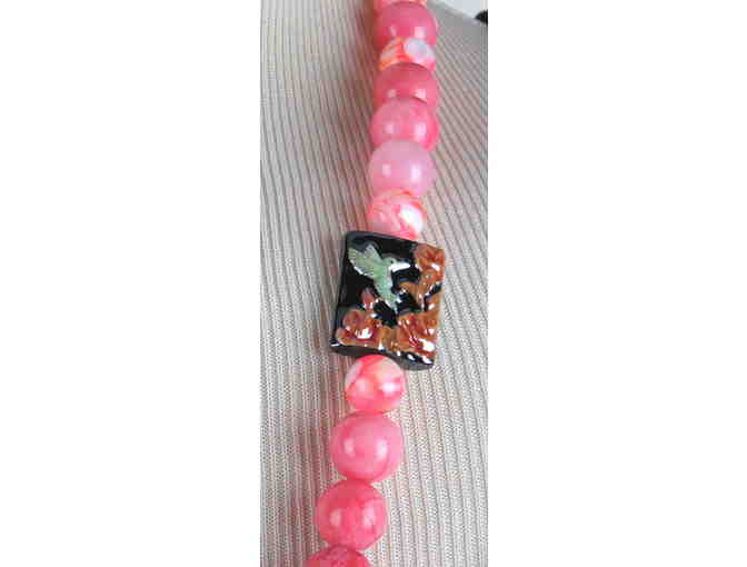 1/KIND GEMSTONE NECKLACE #471: Feature Hand Painted Art on Onyx and Pink Jade!