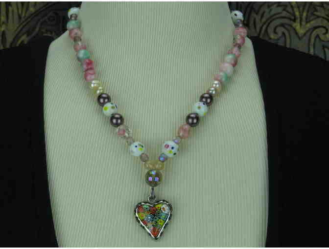 Lovely & Precious Necklace w/Pearls, Jasper, Painted Porcelain Beads, and HEART! 1/Kind!