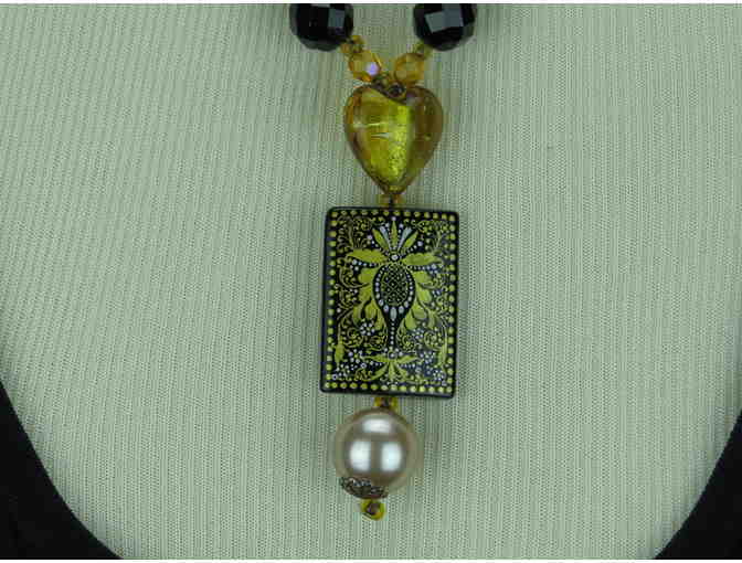 1/Kind Sublime Necklace w/Unique Art Pendant, Onyx, Citrine, South Sea Shell Pearls +++