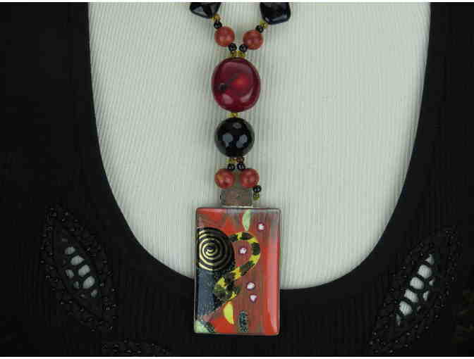 1/Kind Unforgettable Necklace features Onyx, Citrine, Coral and Impressive Art Pendant!