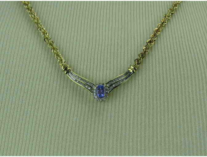 N17:  Tanzanite/Diamond Necklace in 14kt Yellow Gold