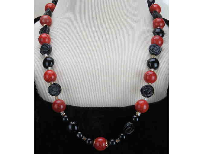 Red Sponge Coral and Onyx! 1/KIND GEMSTONE NECKLACE #313