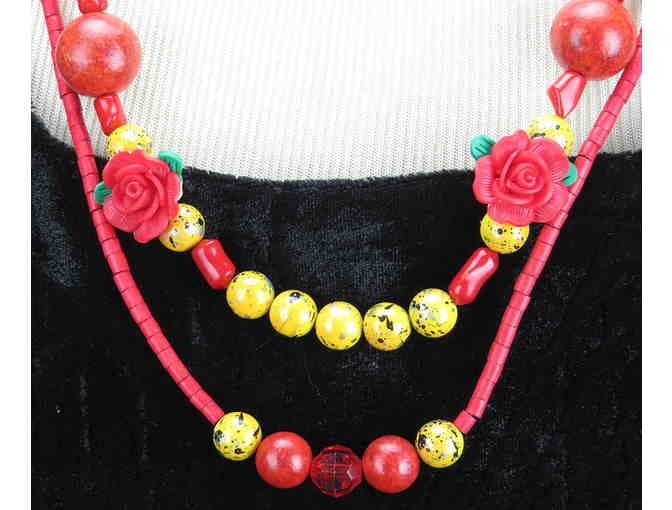 Tropical NECKLACE #331 & 332 ENSEMBLE:  2 NECKLACES/3 LOOKS W/CORAL AND BAMBOO!