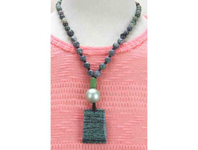#724: 1/Kind Necklace with Semi Precious Gems, Pearls and Pendant!