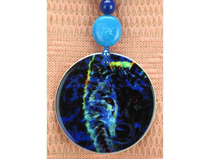 #796: 1/Kind Necklace with Gemstone Elements & Unique Porcelain Art Pendant!